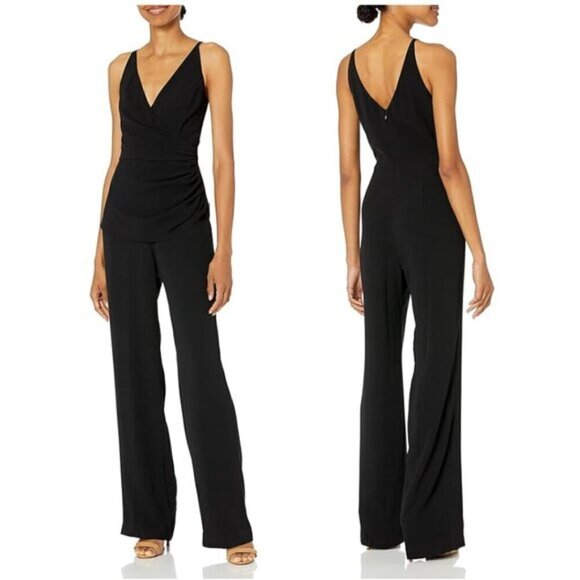 DRESS THE POPULATION Sam Sleeveless Shirred Wide Leg Dressy Jumpsuit Size Small - Picture 1 of 8